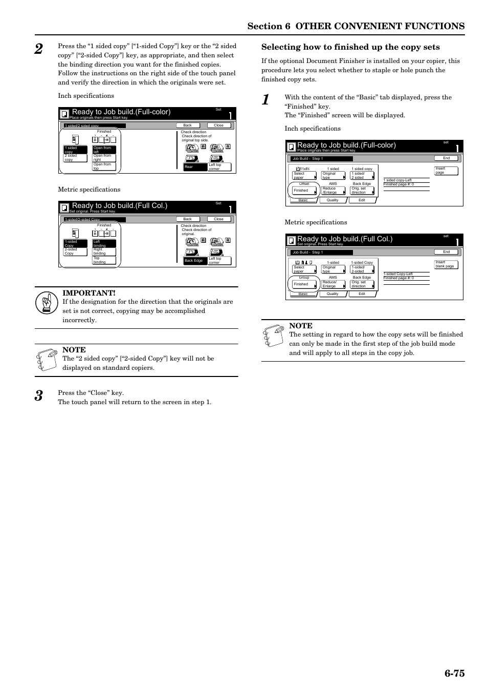 Selecting how to finished up the copy sets, Important, Ready to job build.(full-color) r | Ready to job build.(full col.), Ready to job build.(full-color) | TA Triumph-Adler DCC 2526 User Manual | Page 123 / 311