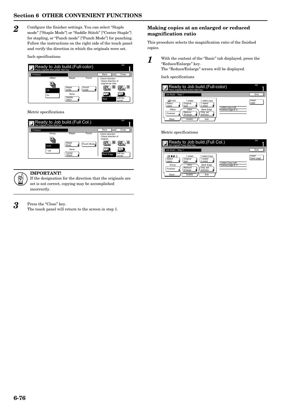 Important, Ready to job build.(full-color), Ready to job build.(full col.) | TA Triumph-Adler DCC 2526 User Manual | Page 124 / 311