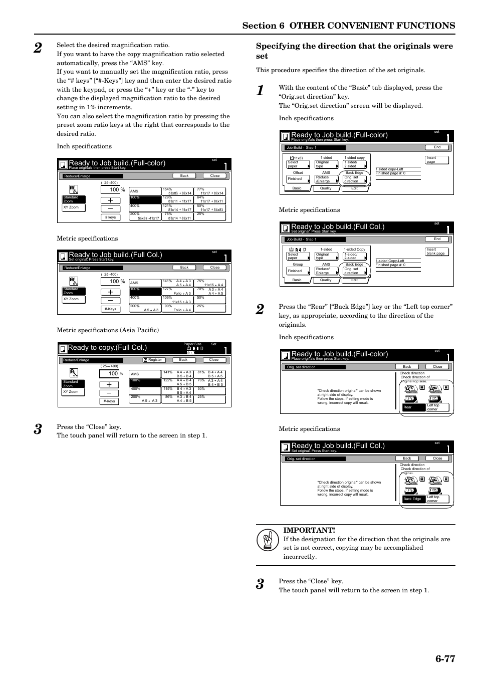 Important, Ready to job build.(full-color), Ready to job build.(full col.) | Ready to copy.(full col.) | TA Triumph-Adler DCC 2526 User Manual | Page 125 / 311