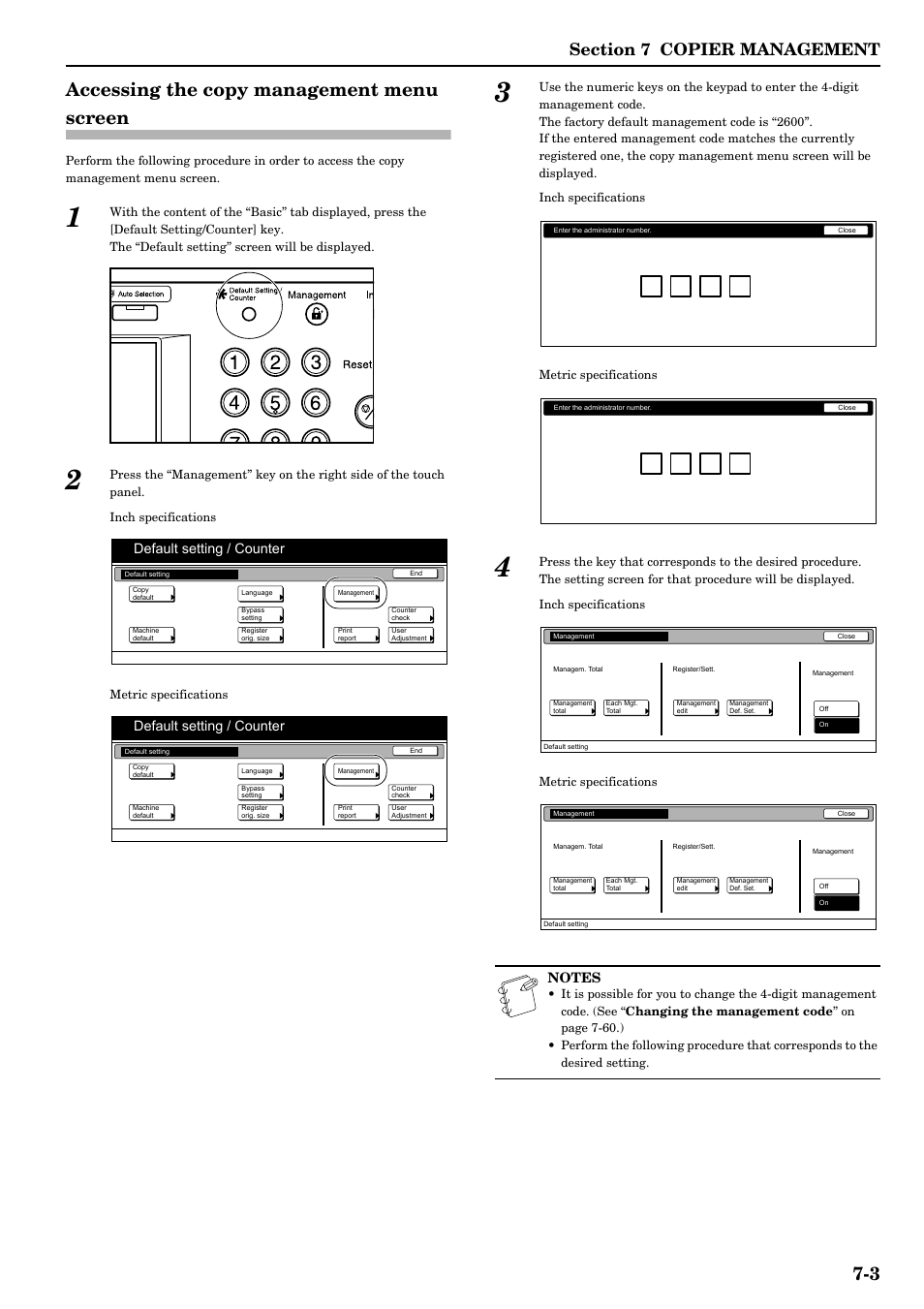 Accessing the copy management menu screen, Accessing the copy management menu screen -3, 3 accessing the copy management menu screen | Default setting / counter | TA Triumph-Adler DCC 2526 User Manual | Page 139 / 311
