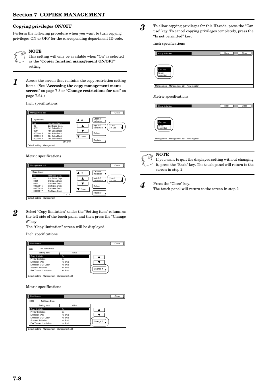 Copying privileges on/off | TA Triumph-Adler DCC 2526 User Manual | Page 144 / 311