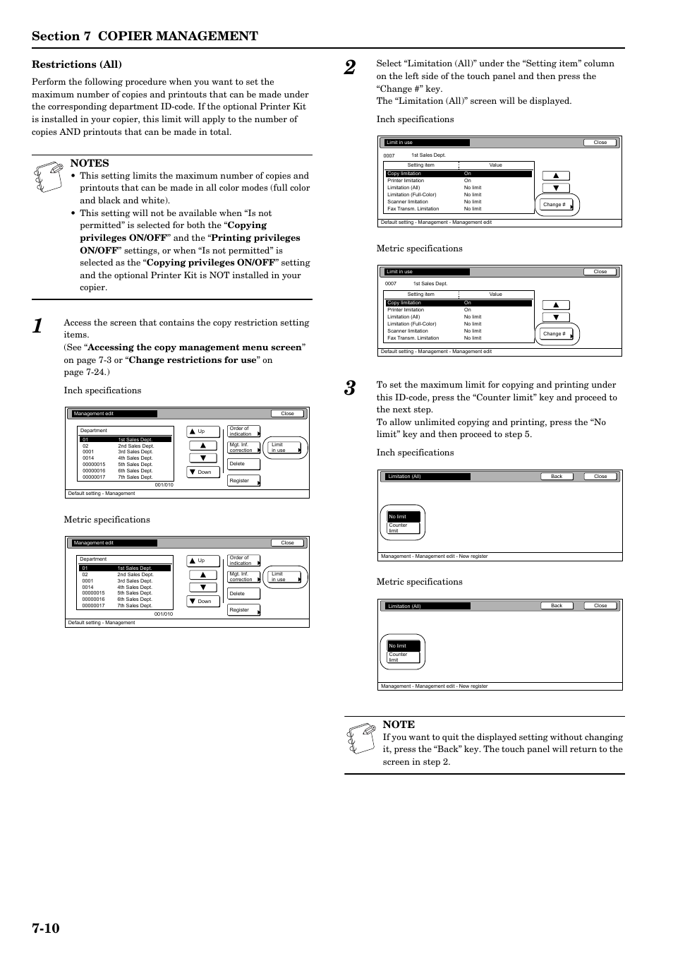 Restrictions (all) | TA Triumph-Adler DCC 2526 User Manual | Page 146 / 311