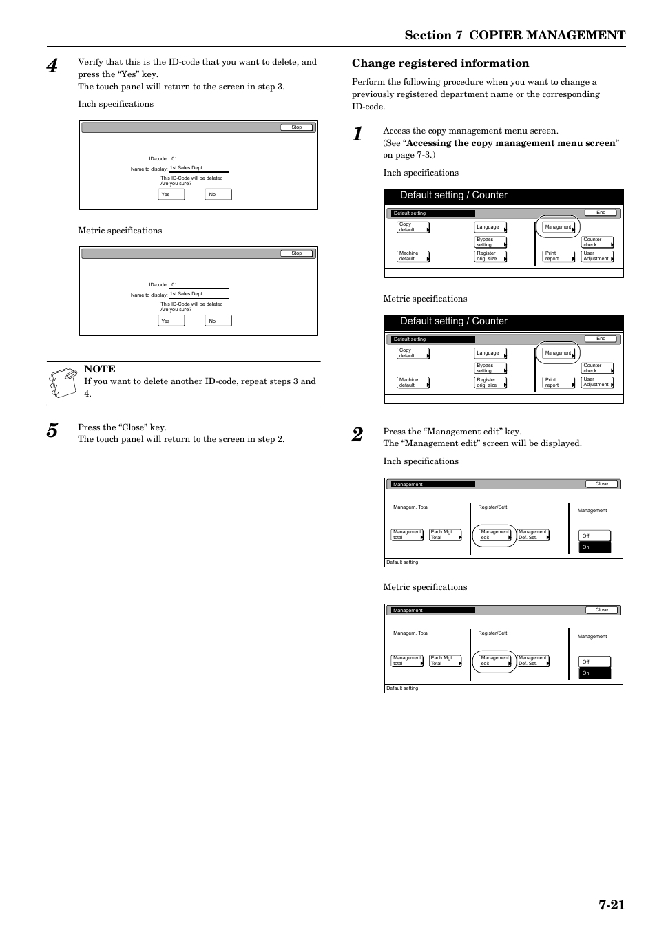 Change registered information, Default setting / counter | TA Triumph-Adler DCC 2526 User Manual | Page 157 / 311