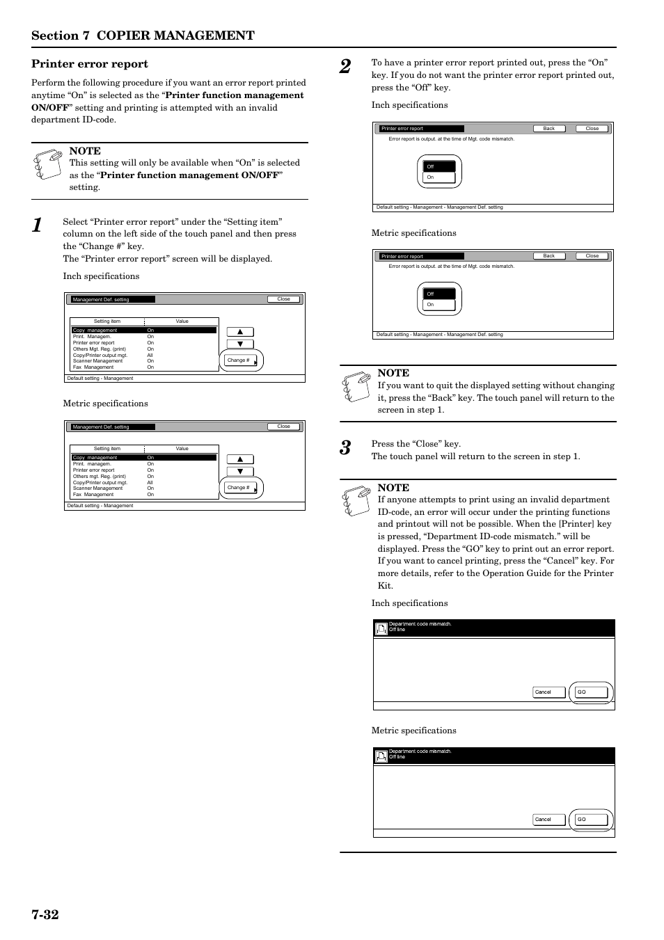 Printer error report | TA Triumph-Adler DCC 2526 User Manual | Page 168 / 311