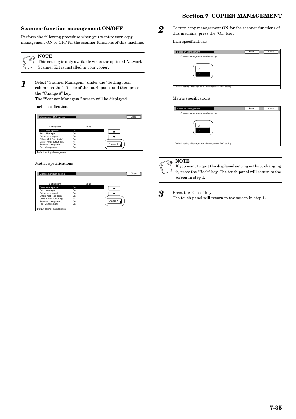 Scanner function management on/off | TA Triumph-Adler DCC 2526 User Manual | Page 171 / 311