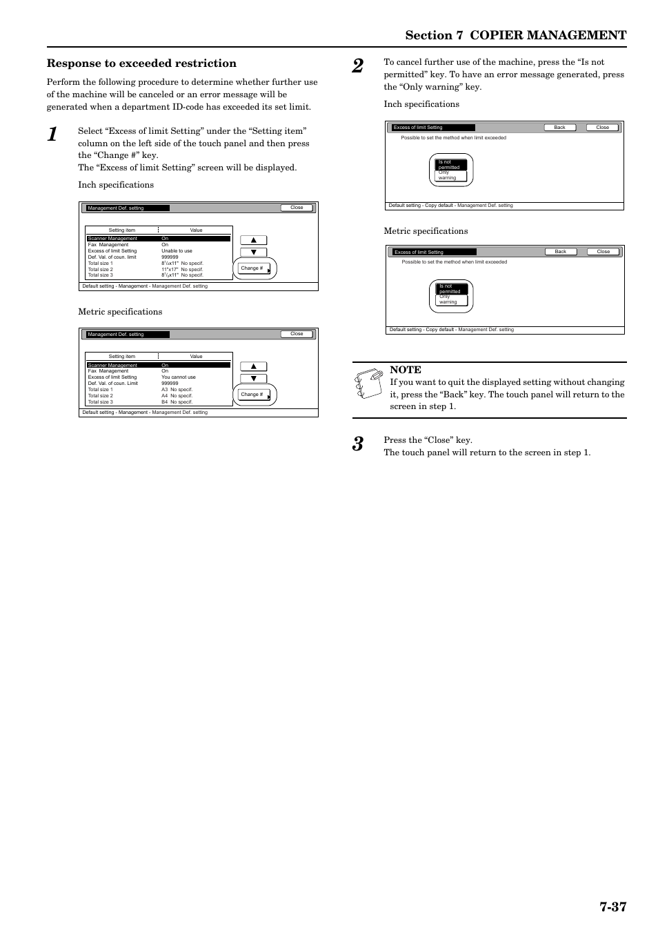 Response to exceeded restriction | TA Triumph-Adler DCC 2526 User Manual | Page 173 / 311