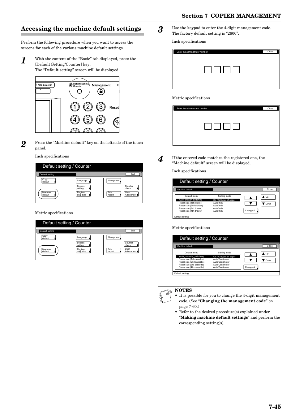 Accessing the machine default settings, Accessing the machine default settings -45, 45 accessing the machine default settings | Default setting / counter | TA Triumph-Adler DCC 2526 User Manual | Page 181 / 311