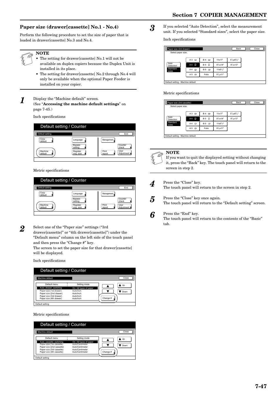 Paper size (drawer[cassette] no.1 - no.4), Default setting / counter | TA Triumph-Adler DCC 2526 User Manual | Page 183 / 311