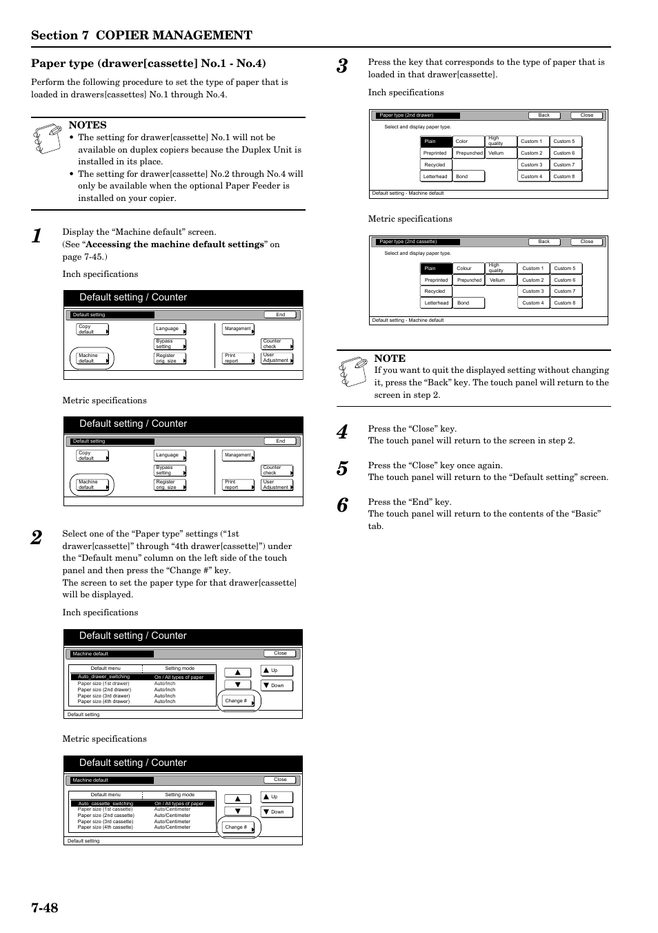 Paper type (drawer[cassette] no.1 - no.4), Default setting / counter | TA Triumph-Adler DCC 2526 User Manual | Page 184 / 311