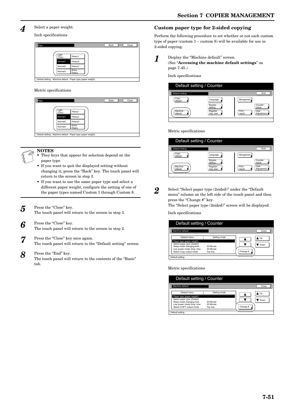 Custom paper type for 2-sided copying, Default setting / counter | TA Triumph-Adler DCC 2526 User Manual | Page 187 / 311