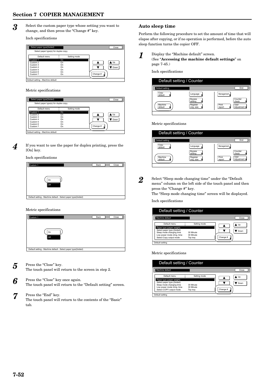 Auto sleep time, Default setting / counter | TA Triumph-Adler DCC 2526 User Manual | Page 188 / 311