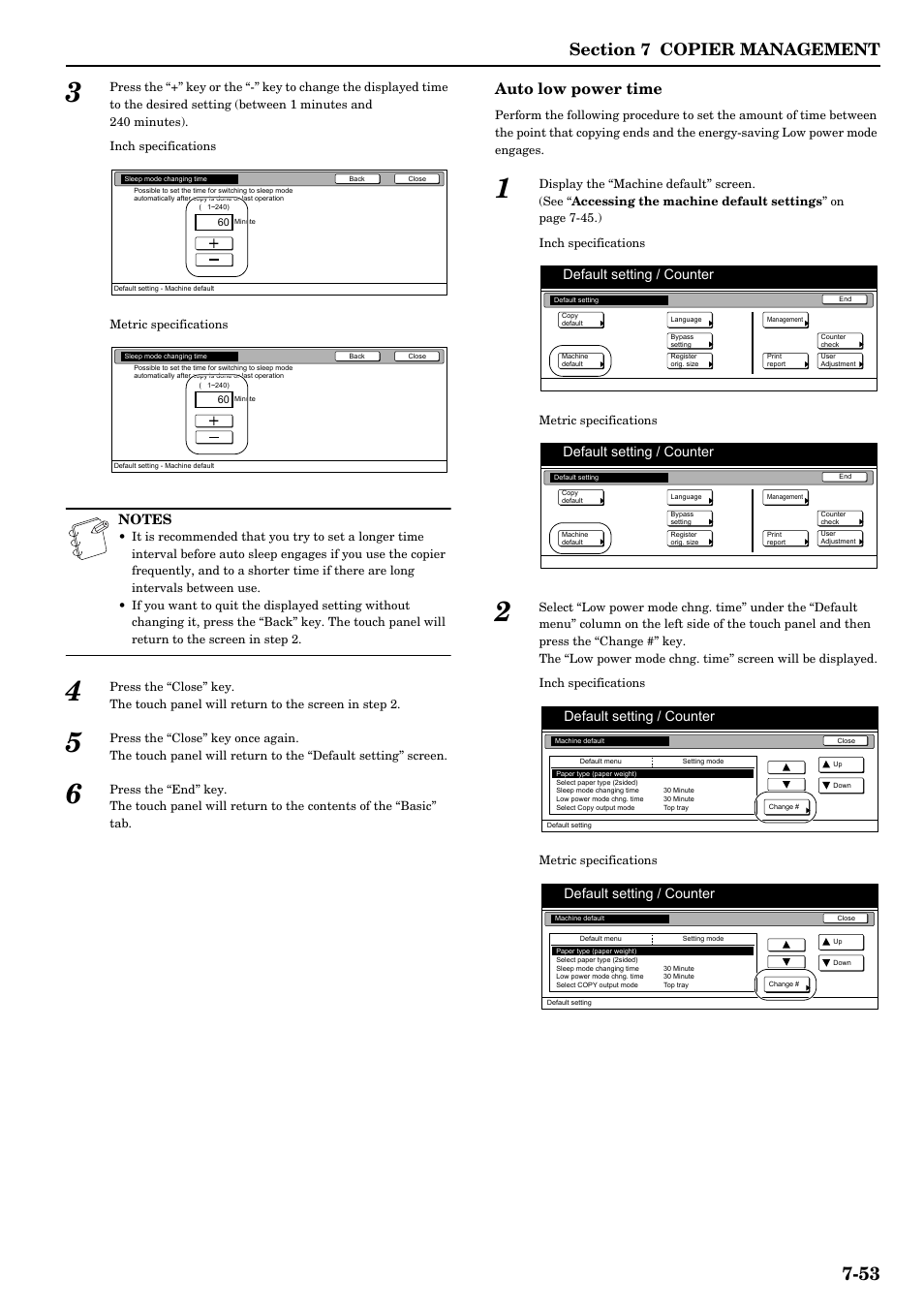 Auto low power time, Default setting / counter | TA Triumph-Adler DCC 2526 User Manual | Page 189 / 311