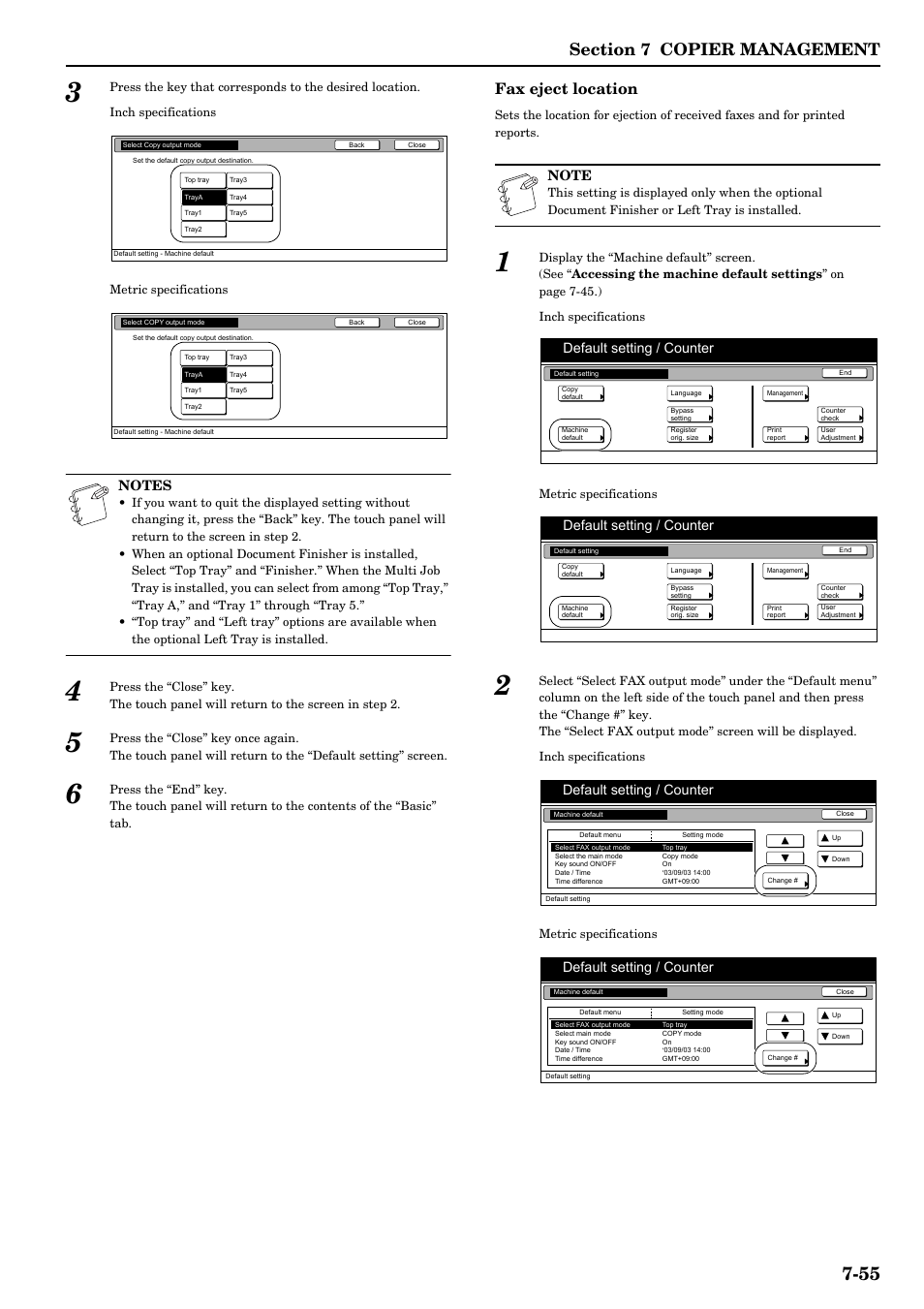 Fax eject location, Default setting / counter | TA Triumph-Adler DCC 2526 User Manual | Page 191 / 311