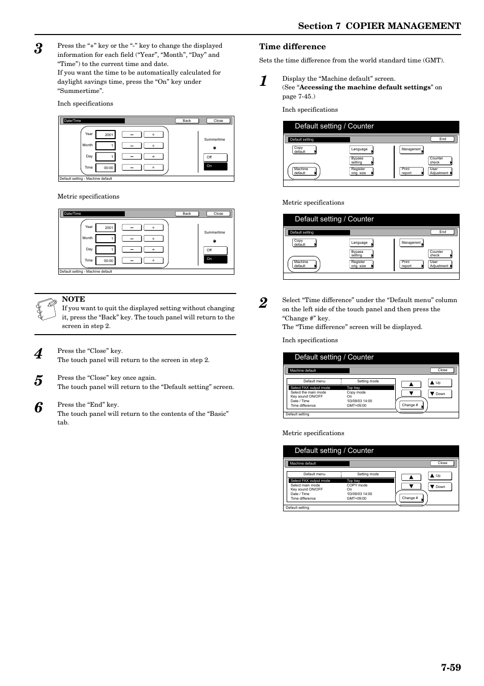 Time difference ” se, Time difference, Default setting / counter | TA Triumph-Adler DCC 2526 User Manual | Page 195 / 311