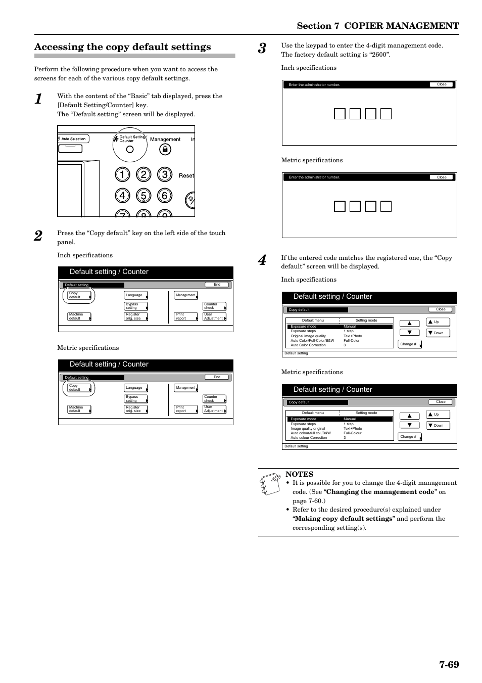 Accessing the copy default settings, Accessing the copy default settings -69, 69 accessing the copy default settings | Default setting / counter | TA Triumph-Adler DCC 2526 User Manual | Page 205 / 311