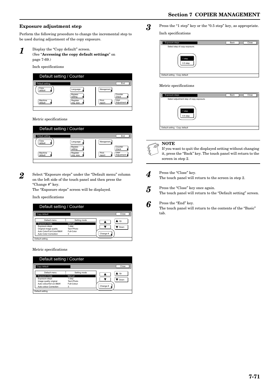 Exposure adjustment step, Default setting / counter | TA Triumph-Adler DCC 2526 User Manual | Page 207 / 311