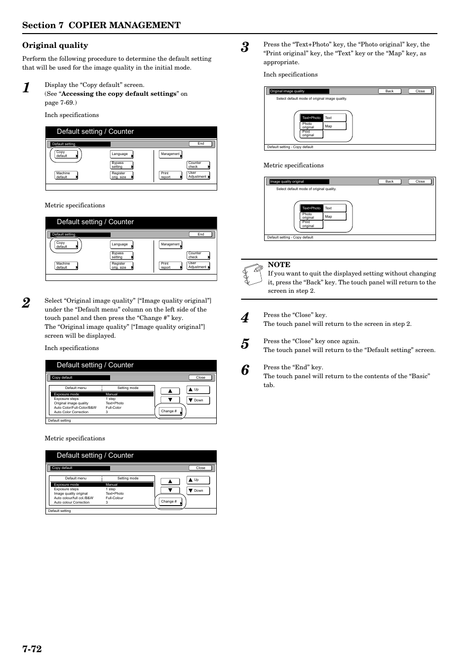 Original quality, Default setting / counter | TA Triumph-Adler DCC 2526 User Manual | Page 208 / 311