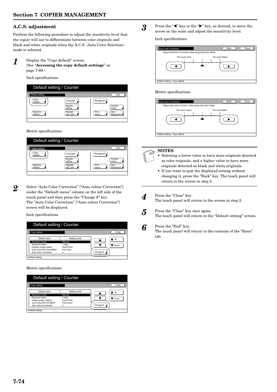 A.c.s. adjustment, Default setting / counter | TA Triumph-Adler DCC 2526 User Manual | Page 210 / 311