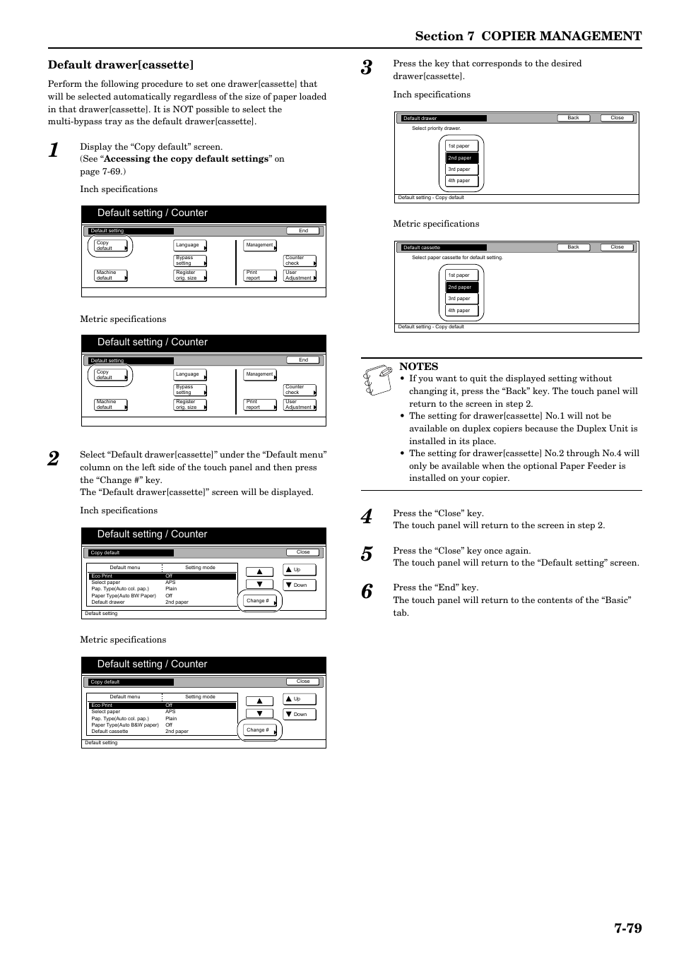 Default drawer[cassette, Default setting / counter | TA Triumph-Adler DCC 2526 User Manual | Page 215 / 311