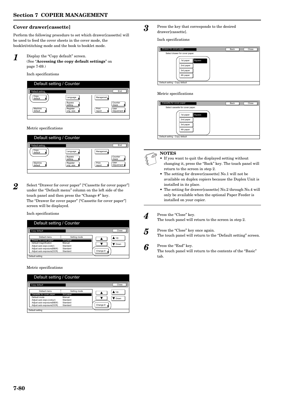 Cover drawer[cassette, Default setting / counter | TA Triumph-Adler DCC 2526 User Manual | Page 216 / 311