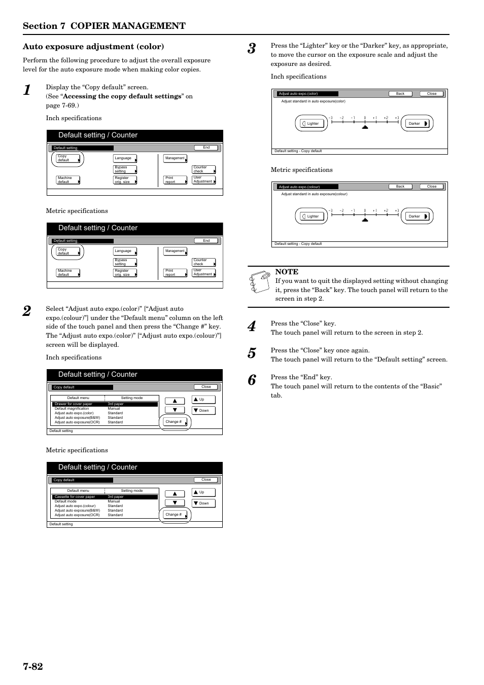 Auto exposure adjustment (color), Default setting / counter | TA Triumph-Adler DCC 2526 User Manual | Page 218 / 311