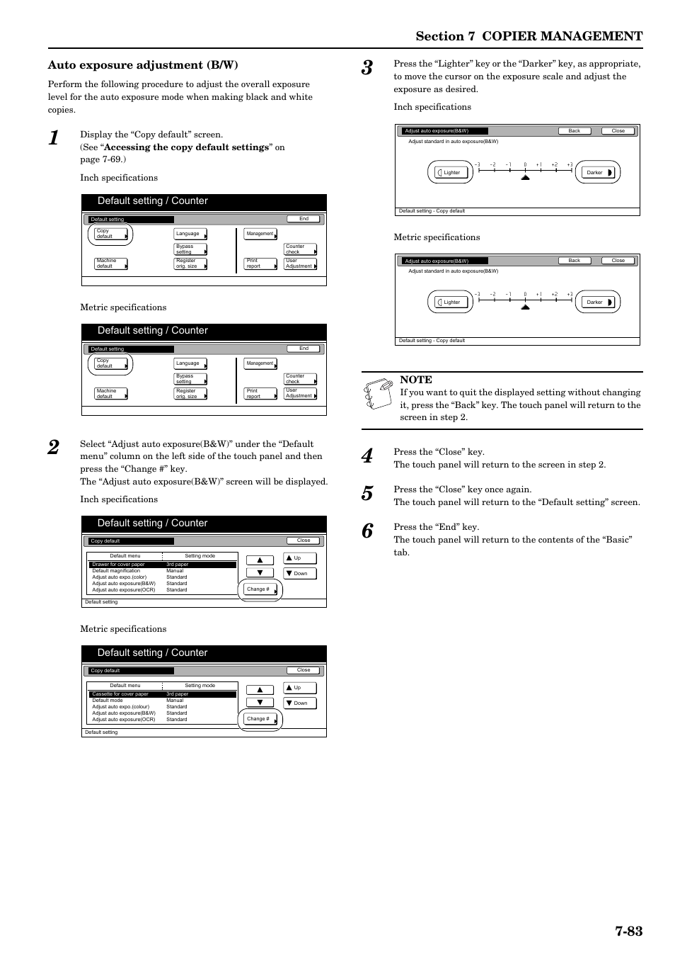Auto exposure adjustment (b/w), Default setting / counter | TA Triumph-Adler DCC 2526 User Manual | Page 219 / 311