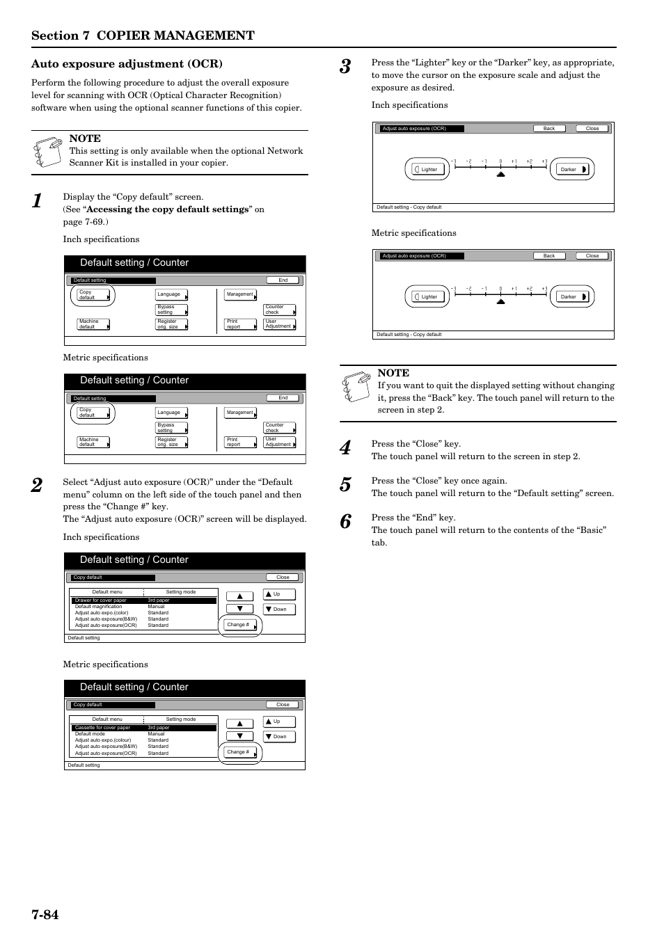 Auto exposure adjustment (ocr), Default setting / counter | TA Triumph-Adler DCC 2526 User Manual | Page 220 / 311