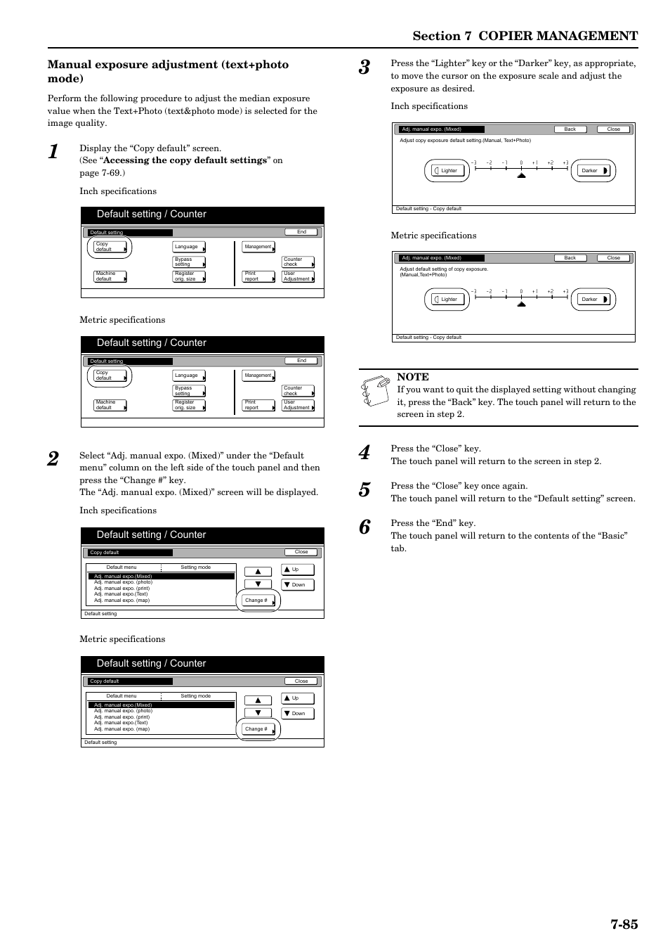 Manual exposure adjustment (text+photo mode), Default setting / counter | TA Triumph-Adler DCC 2526 User Manual | Page 221 / 311