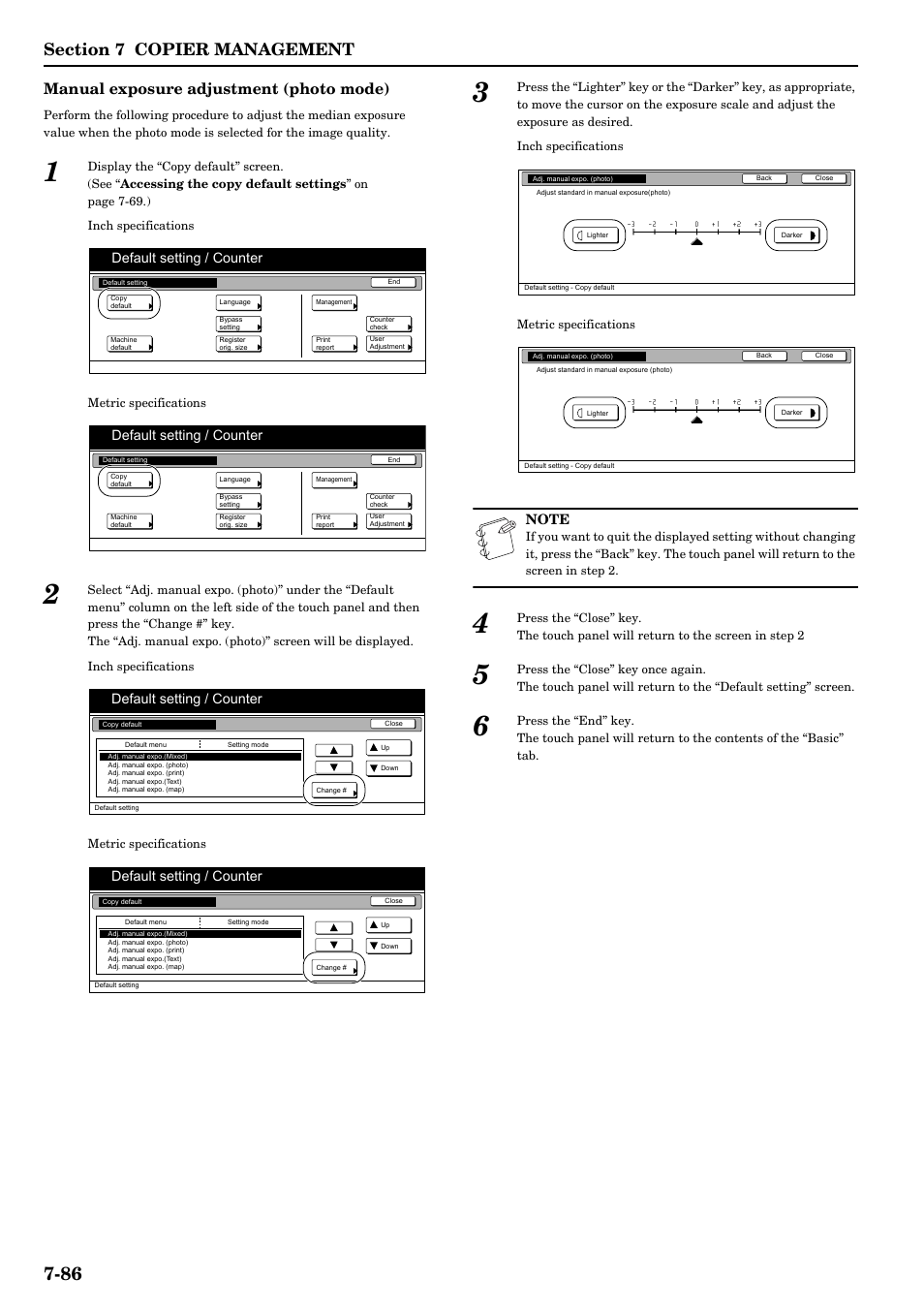 Manual exposure adjustment (photo mode), Default setting / counter | TA Triumph-Adler DCC 2526 User Manual | Page 222 / 311