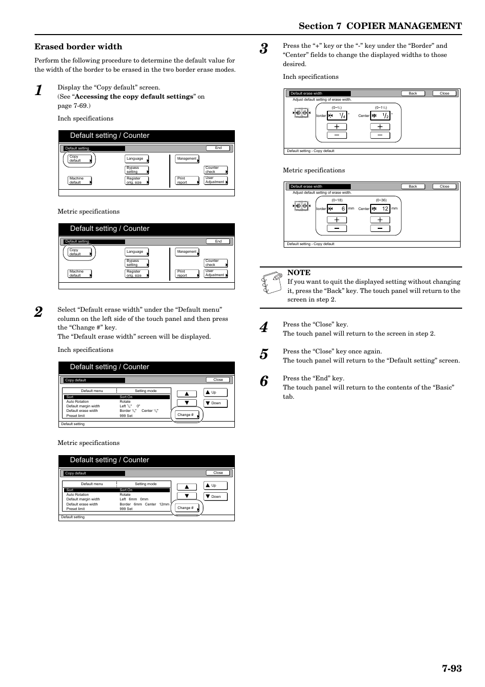 Erased border width, Default setting / counter | TA Triumph-Adler DCC 2526 User Manual | Page 229 / 311