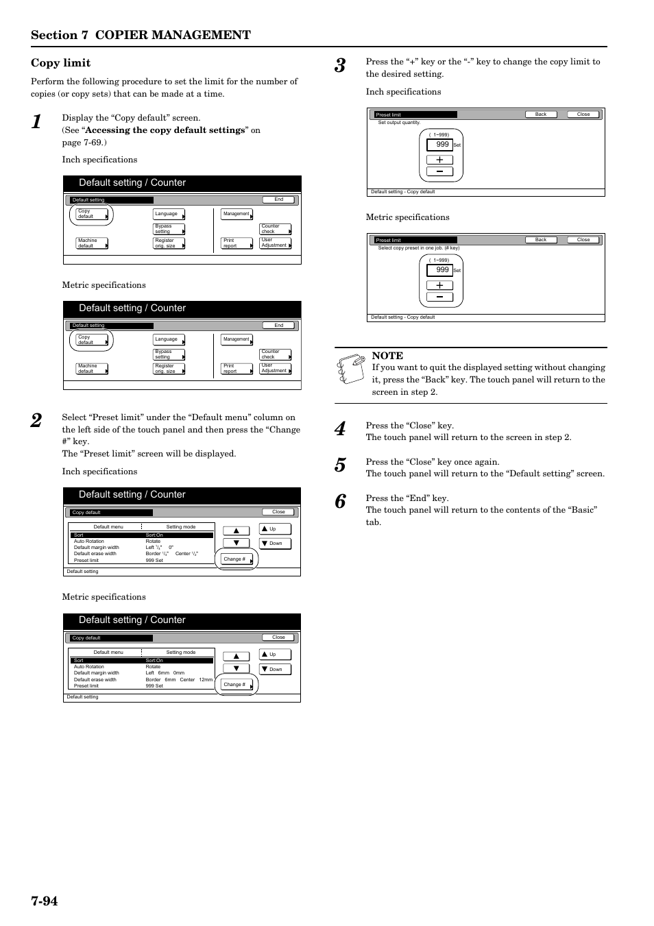 Copy limit, Default setting / counter | TA Triumph-Adler DCC 2526 User Manual | Page 230 / 311