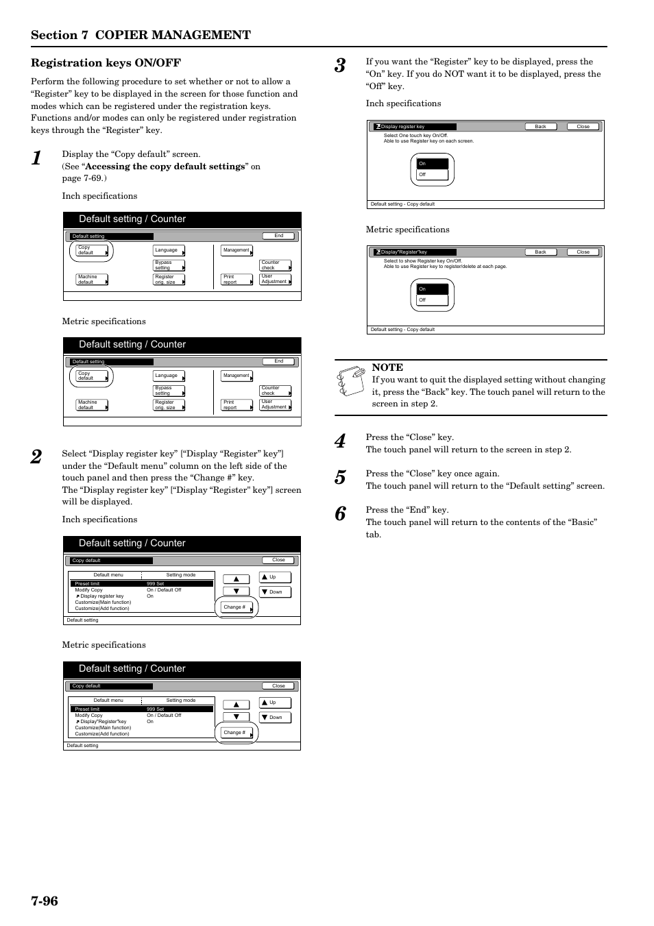 Registration keys on/off, Default setting / counter | TA Triumph-Adler DCC 2526 User Manual | Page 232 / 311