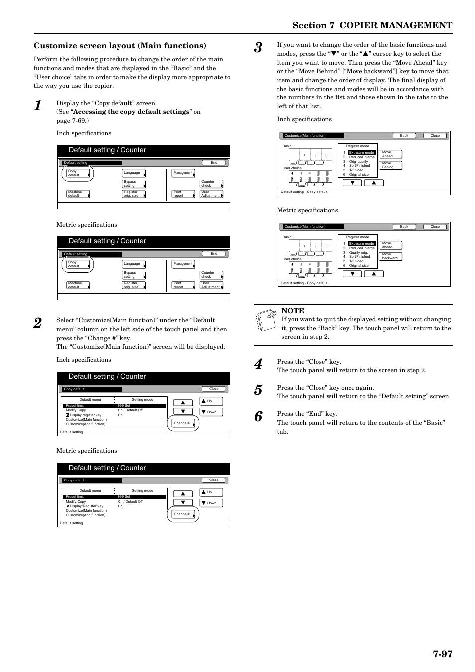 Customize screen layout (main functions), Default setting / counter | TA Triumph-Adler DCC 2526 User Manual | Page 233 / 311