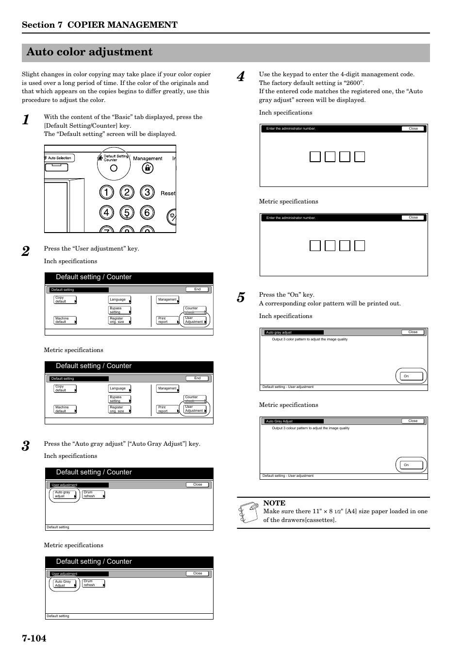 Auto color adjustment, Auto color adjustment -104, Default setting / counter | TA Triumph-Adler DCC 2526 User Manual | Page 240 / 311