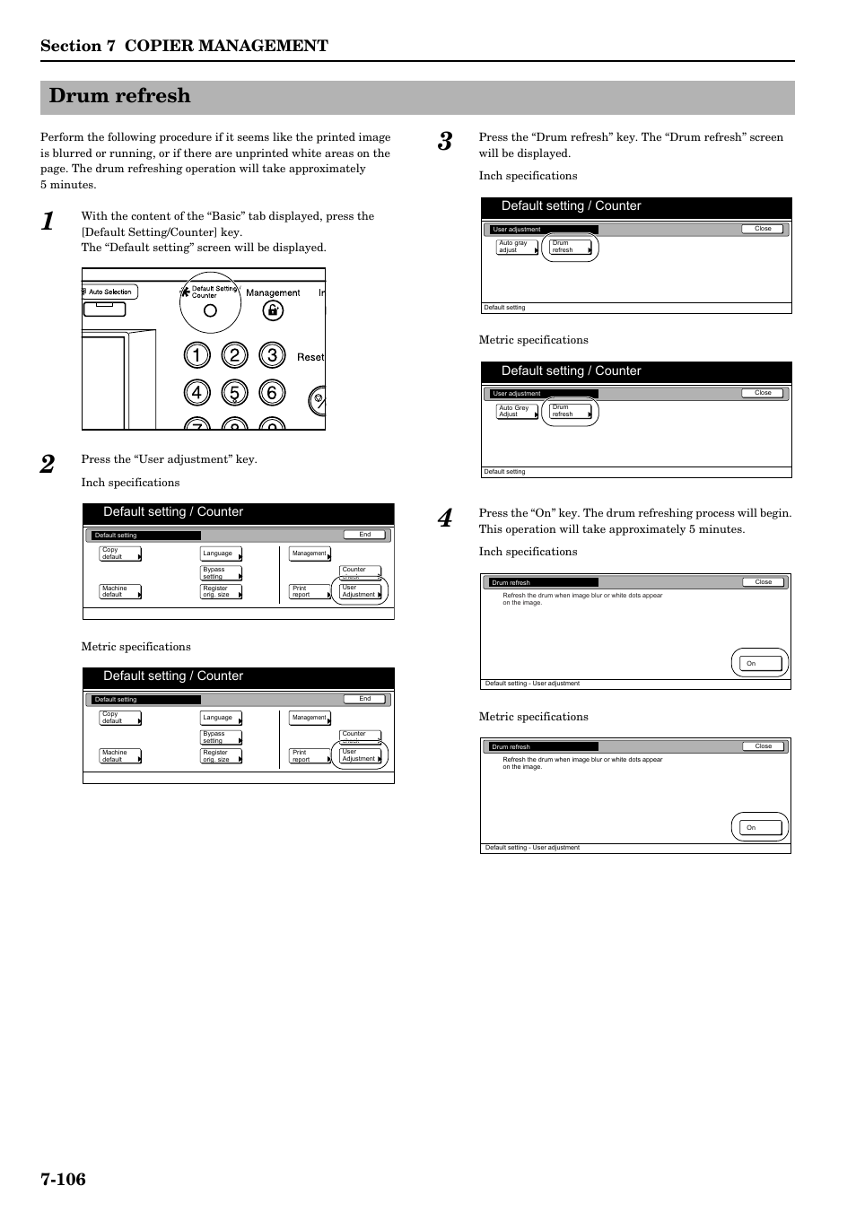 Drum refresh, Drum refresh -106, Default setting / counter | TA Triumph-Adler DCC 2526 User Manual | Page 242 / 311