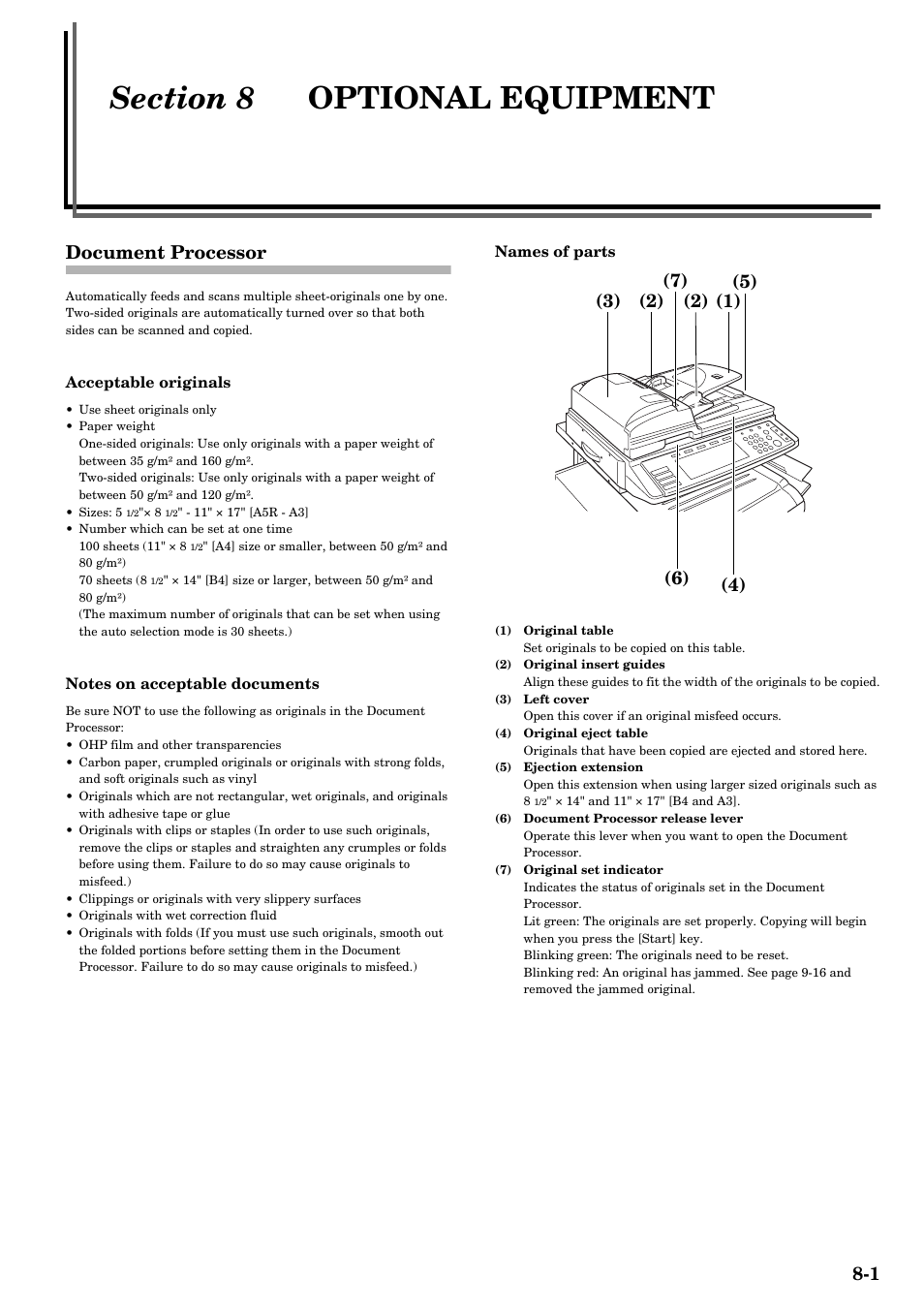 Section 8 optional equipment, Document processor, Section 8 | Optional equipment -1, Document processor -1 | TA Triumph-Adler DCC 2526 User Manual | Page 255 / 311