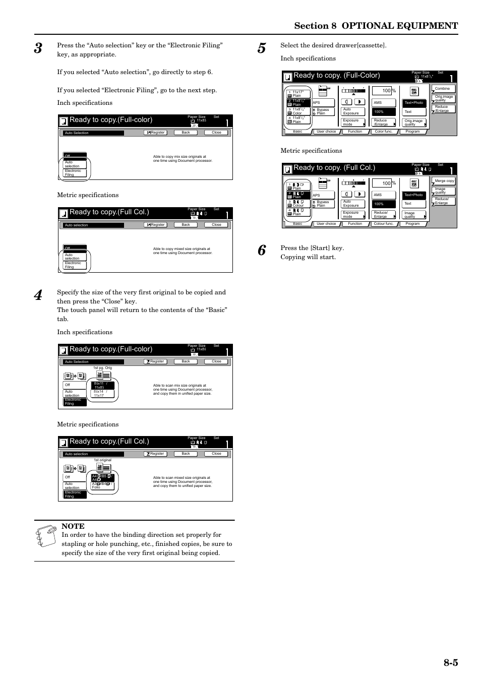 Ready to copy.(full-color), Ready to copy.(full col.), Ready to copy. (full-color) | Ready to copy. (full col.), Press the [start] key. copying will start | TA Triumph-Adler DCC 2526 User Manual | Page 259 / 311