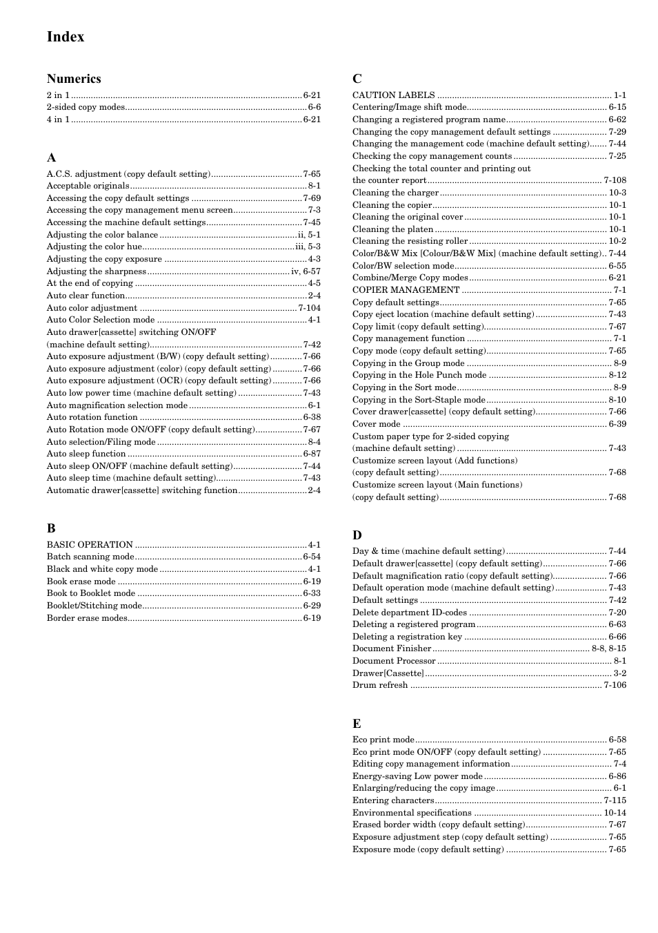 Index | TA Triumph-Adler DCC 2526 User Manual | Page 309 / 311