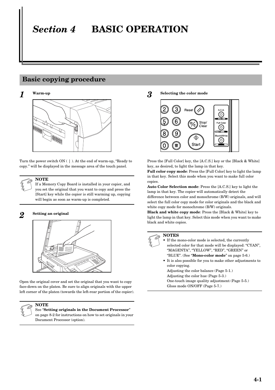 Section 4 basic operation, Basic copying procedure, Section 4 | Basic operation -1, Basic copying procedure -1 | TA Triumph-Adler DCC 2526 User Manual | Page 35 / 311
