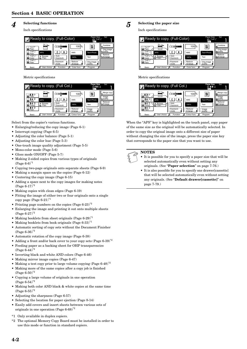 Ready to copy. (full-color), Ready to copy. (full col.), Printing page numbers on the copies ( page 6-23) | Making booklets from sheet originals (page 6-29), Making booklets fr om book originals (page 6-33) | TA Triumph-Adler DCC 2526 User Manual | Page 36 / 311