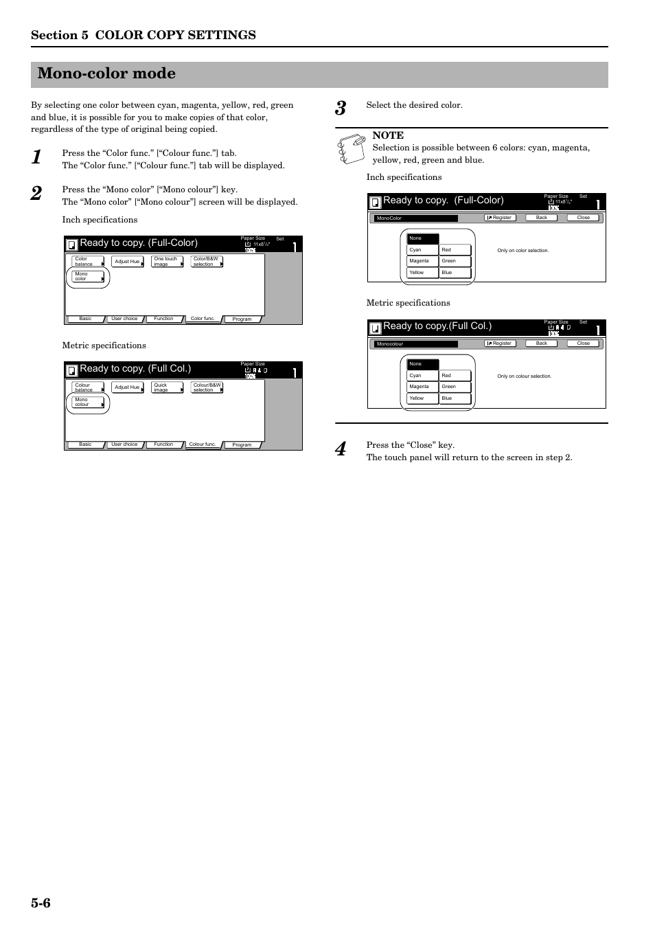 Mono-color mode, Mono-color mode -6, Ready to copy. (full-color) | Ready to copy. (full col.), Ready to copy.(full col.) | TA Triumph-Adler DCC 2526 User Manual | Page 46 / 311