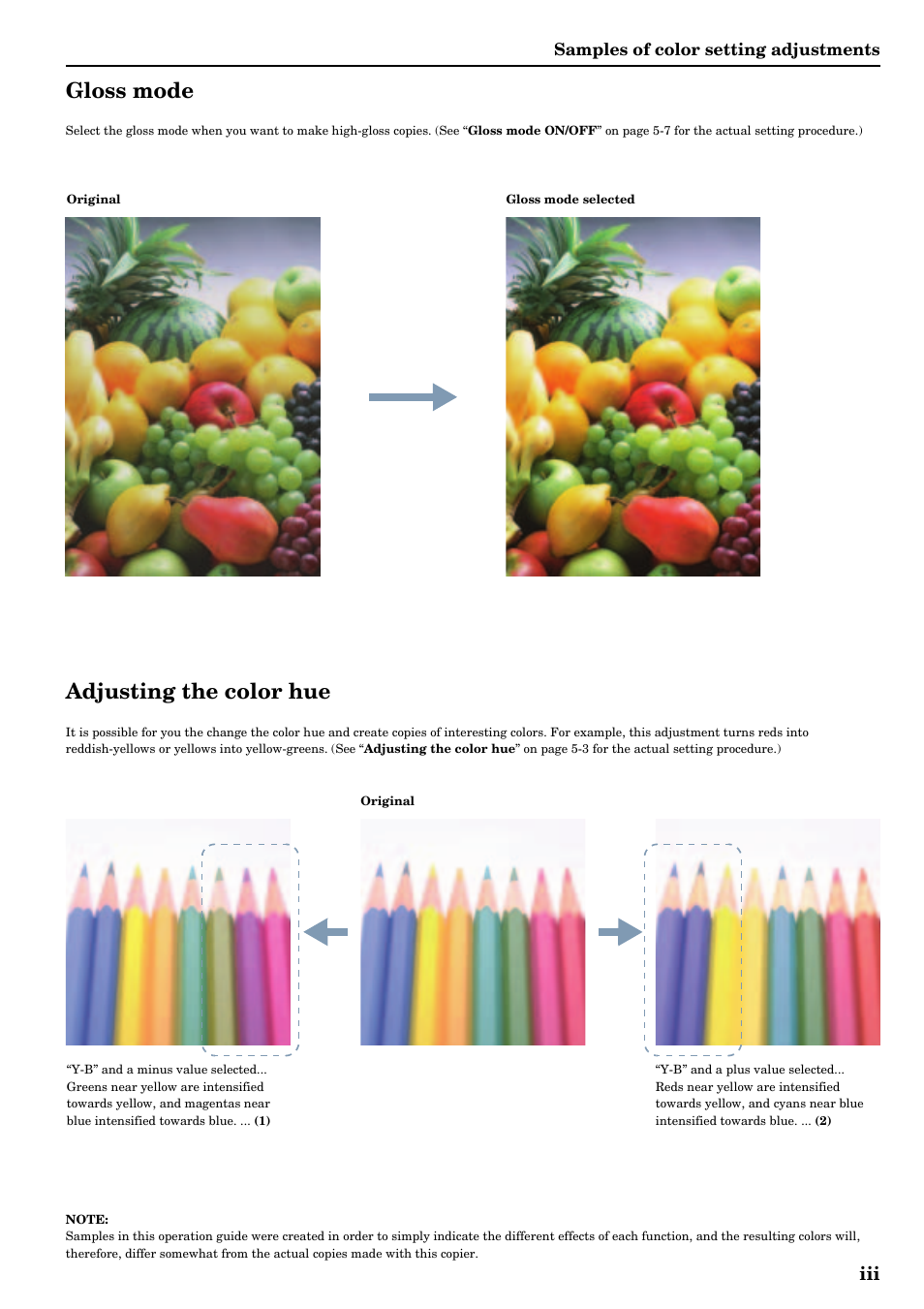 Gloss mode, Adjusting the color hue | TA Triumph-Adler DCC 2526 User Manual | Page 5 / 311