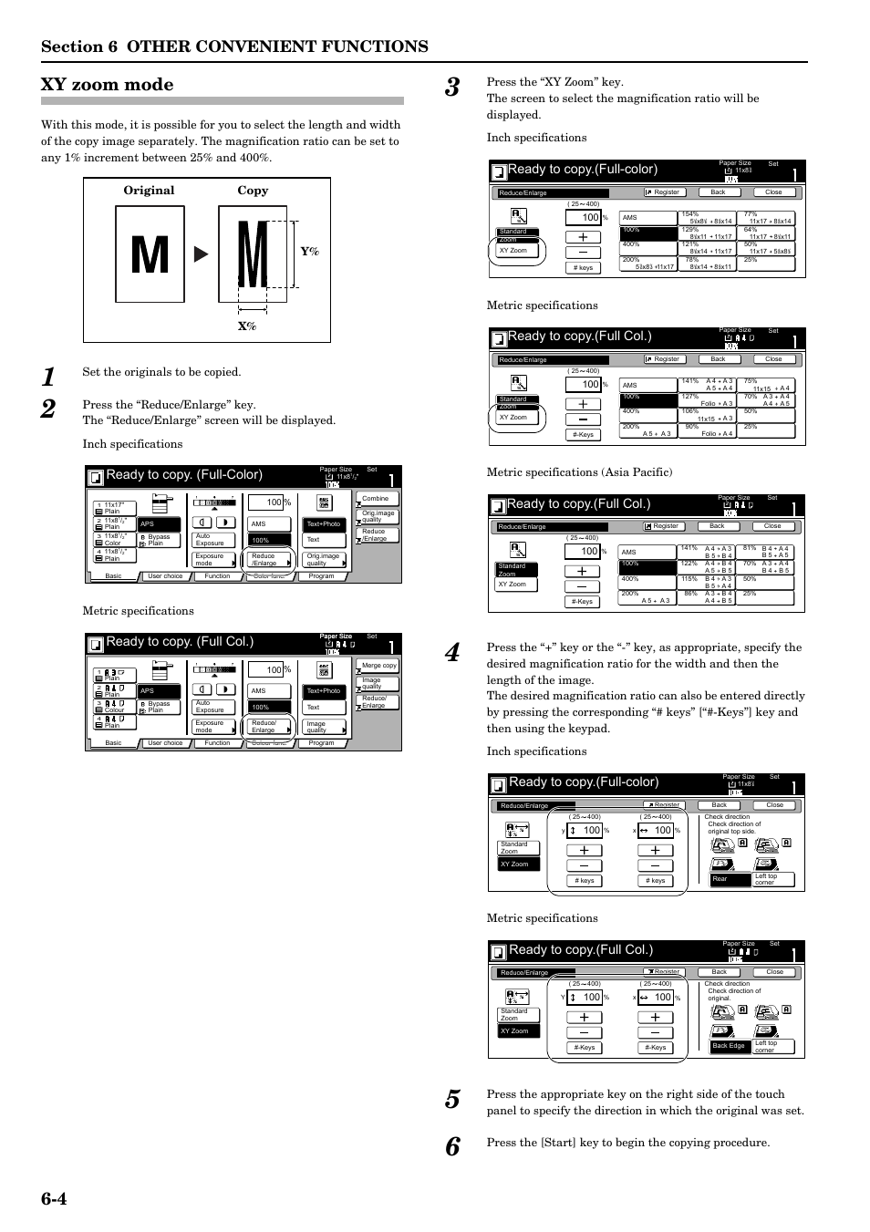 Xy zoom mode, Xy zoom mode -4, 4 xy zoom mode | Ready to copy. (full-color), Ready to copy. (full col.), Ready to copy.(full-color), Ready to copy.(full col.), Set the originals to be copied | TA Triumph-Adler DCC 2526 User Manual | Page 52 / 311