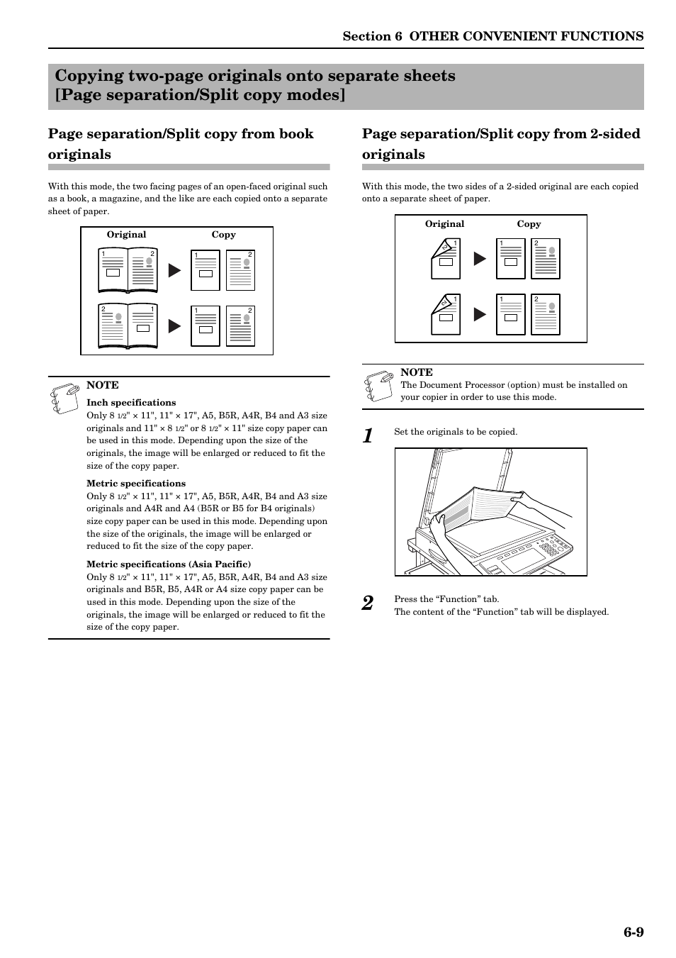 9 page separation/split copy from book originals, Page separation/split copy from 2-sided originals | TA Triumph-Adler DCC 2526 User Manual | Page 57 / 311