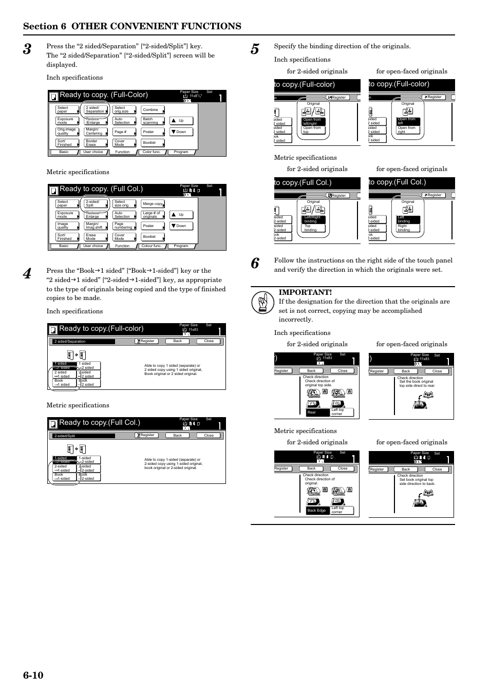 Important, Ready to copy. (full-color), Ready to copy. (full col.) | Ready to copy.(full-color), Ready to copy.(full col.) | TA Triumph-Adler DCC 2526 User Manual | Page 58 / 311