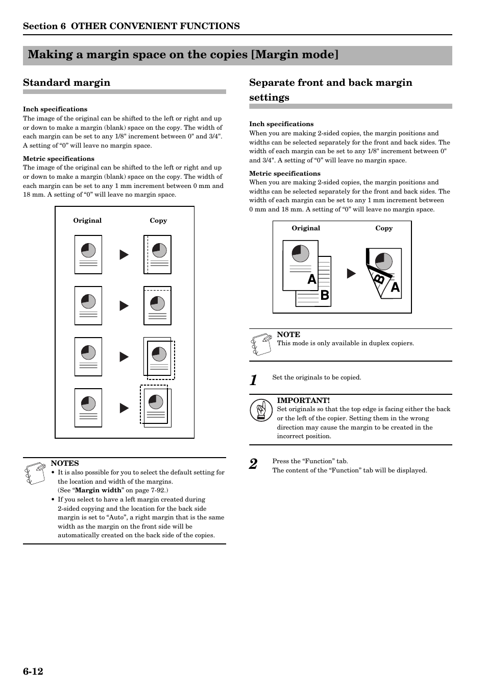 Making a margin space on the copies [margin mode, Standard margin, Separate front and back margin settings | 12 standard margin | TA Triumph-Adler DCC 2526 User Manual | Page 60 / 311