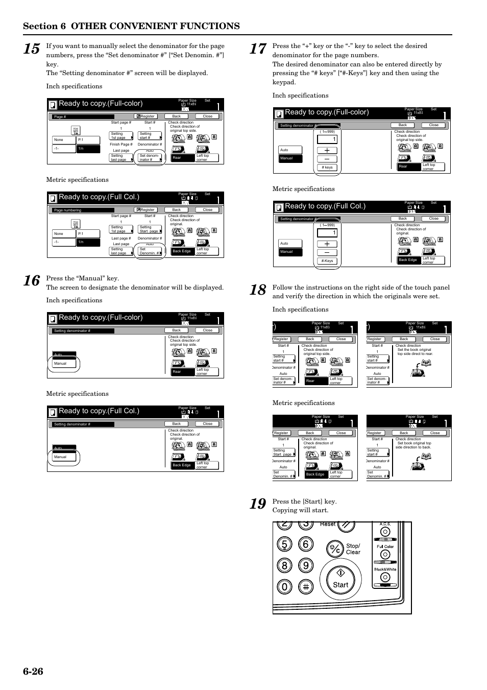 Ready to copy.(full-color), Ready to copy.(full col.), Press the [start] key. copying will start | TA Triumph-Adler DCC 2526 User Manual | Page 74 / 311