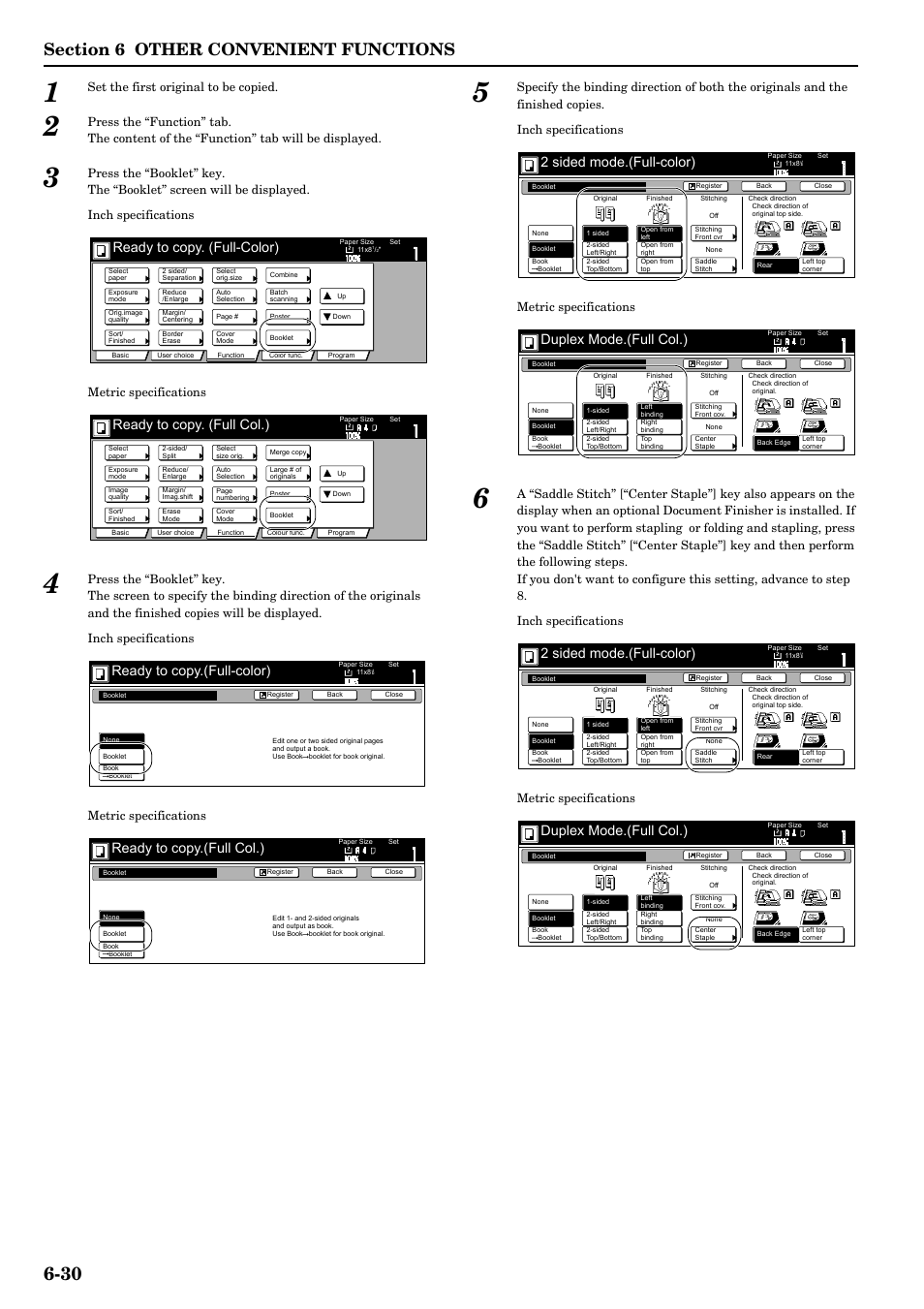 Ready to copy. (full-color), Ready to copy. (full col.), Ready to copy.(full-color) | Ready to copy.(full col.), 2 sided mode.(full-color), Duplex mode.(full col.), Set the first original to be copied | TA Triumph-Adler DCC 2526 User Manual | Page 78 / 311