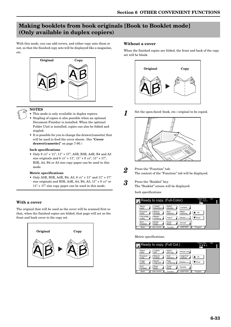 With a cover, Without a cover, Ready to copy. (full-color) | Ready to copy. (full col.) | TA Triumph-Adler DCC 2526 User Manual | Page 81 / 311