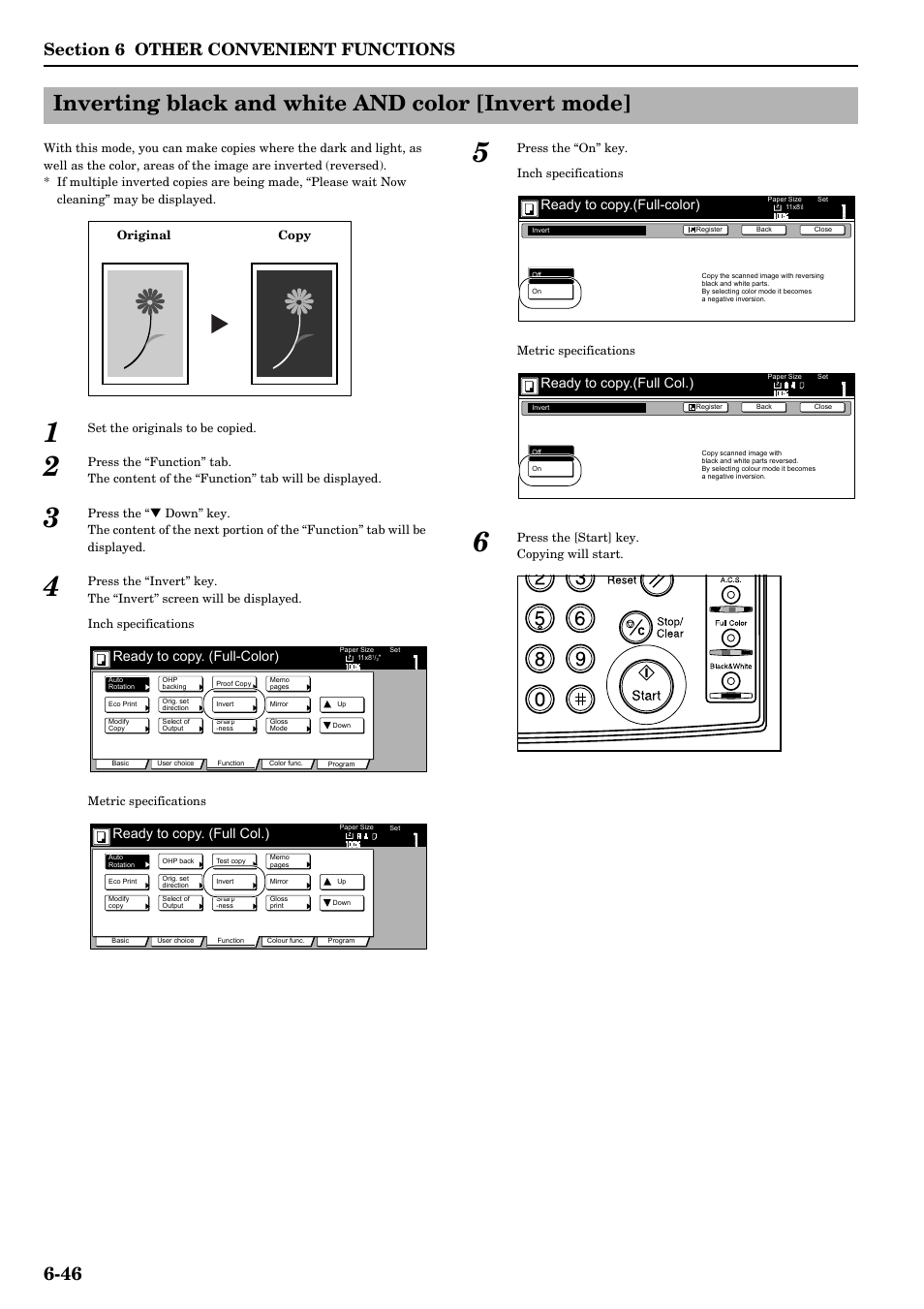 Inverting black and white and color [invert mode, Ready to copy. (full-color), Ready to copy. (full col.) | Ready to copy.(full-color), Ready to copy.(full col.) | TA Triumph-Adler DCC 2526 User Manual | Page 94 / 311